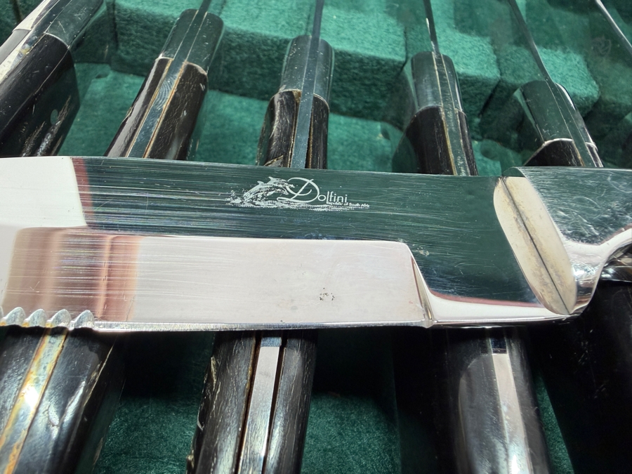 Boxed Set Of (12) Dolfini Texas Style Steak Knives With Cape Buffalo Handles (RSF) [Photo 9]