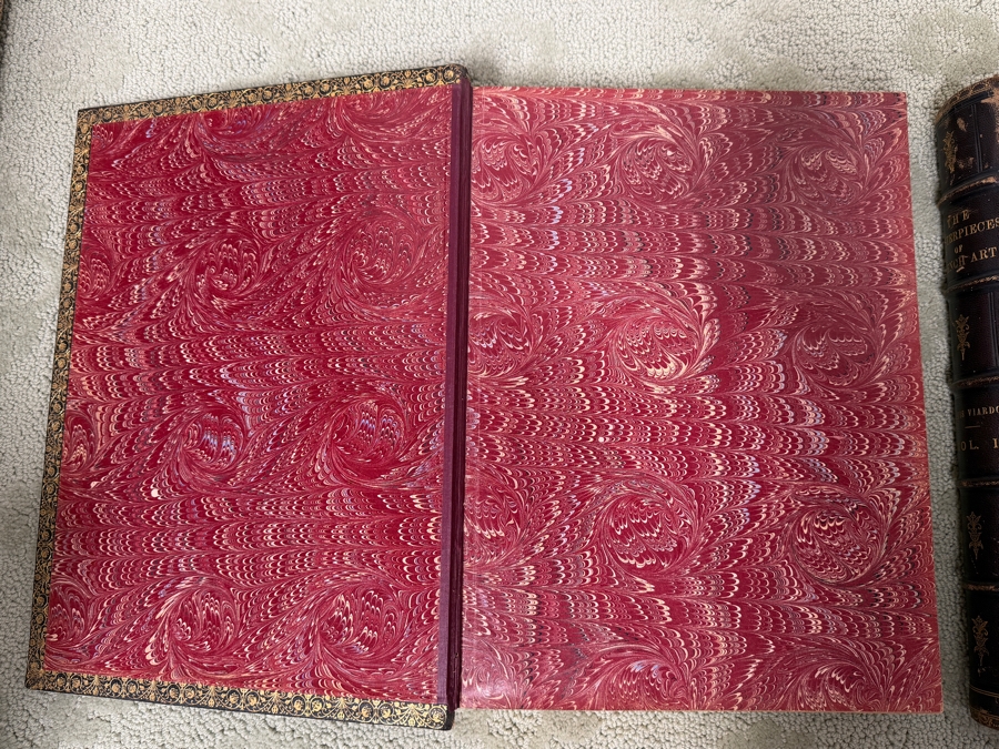 Pair Of Antique 1883 Large Leatherbound Hardcover Books The Masterpieces Of French Art Illustrated By Louis Viardot Published By Gebbie & Co. Publishers Philadelphia Volumes I & II (RSF) [Photo 2]
