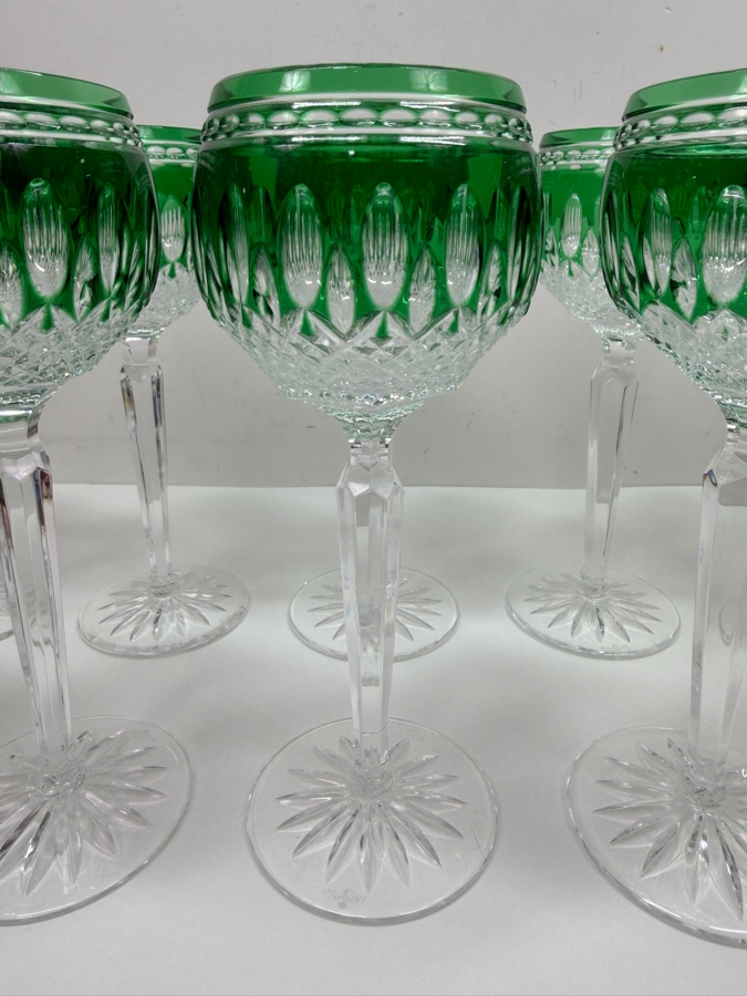 (12) Vintage Waterford Crystal Clarendon Emerald Green Cut To Clear Wine Glasses 8'H Replacements Value Of $2,860 (RSF) [Photo 2]