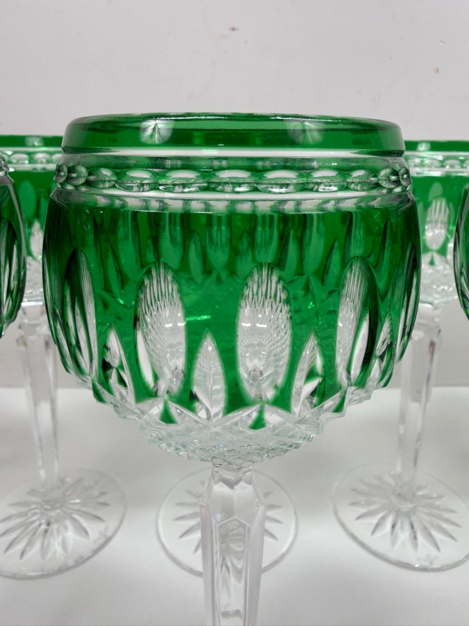 (12) Vintage Waterford Crystal Clarendon Emerald Green Cut To Clear Wine Glasses 8'H Replacements Value Of $2,860 (RSF) [Photo 3]