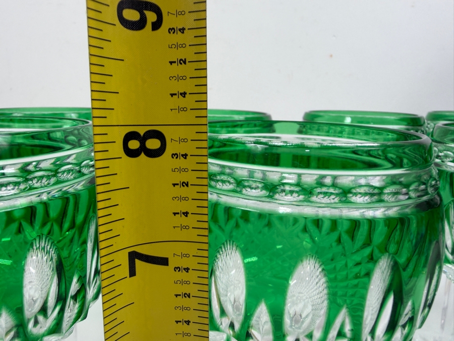 (12) Vintage Waterford Crystal Clarendon Emerald Green Cut To Clear Wine Glasses 8'H Replacements Value Of $2,860 (RSF) [Photo 5]