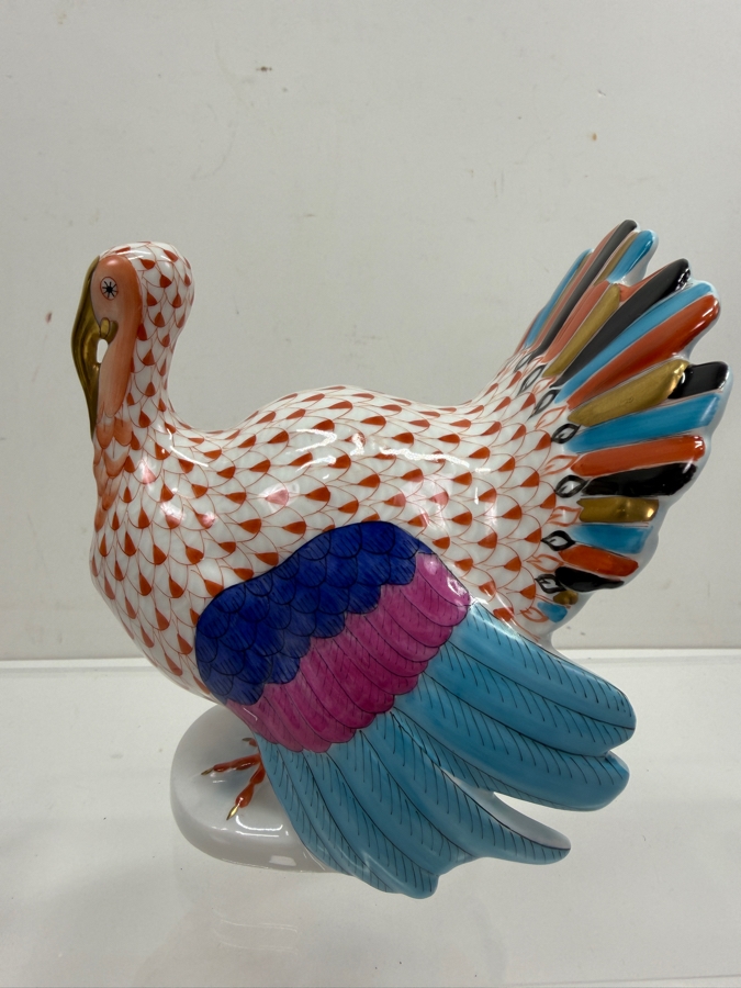 Herend Hungary Hand Painted Porcelain Turkey Figurine Rust Fishnet Pattern With 24k Gold Accents 4.5W X 5H Retails $755 (RSF) [Photo 4]