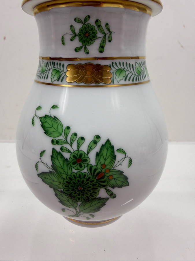 Herend Hungary Hand Painted Porcelain Sugar Shaker In The Chinese Bouquet Green Pattern With 24k Gold Accents 5H (RSF) [Photo 2]