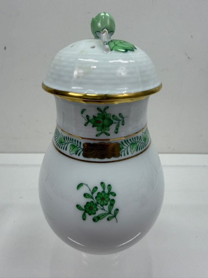 Herend Hungary Hand Painted Porcelain Sugar Shaker In The Chinese Bouquet Green Pattern With 24k Gold Accents 5H (RSF) [Photo 4]