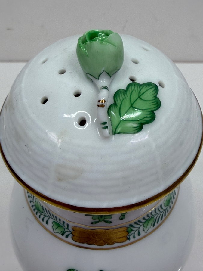 Herend Hungary Hand Painted Porcelain Sugar Shaker In The Chinese Bouquet Green Pattern With 24k Gold Accents 5H (RSF) [Photo 5]