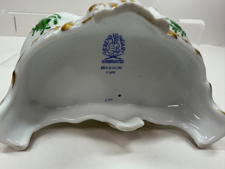 Herend Hungary Hand Painted Porcelain Double Salt Cellar In The Chinese Bouquet Green Pattern With 24k Gold Accents 5.5W X 4.5H (RSF) [Photo 8]
