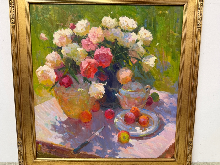Joseph Mendez (B. 1933, American) Original Oil Painting On Canvas Titled Summer Still Life 34 X 36 Framed Retailed For $4,200 (RSF) [Photo 3]