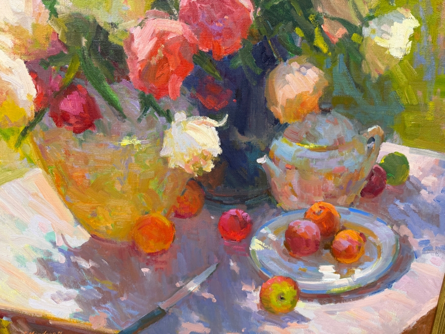 Joseph Mendez (B. 1933, American) Original Oil Painting On Canvas Titled Summer Still Life 34 X 36 Framed Retailed For $4,200 (RSF) [Photo 6]