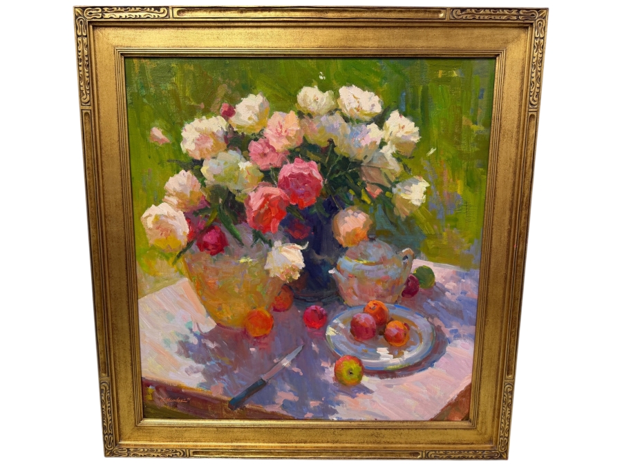 Joseph Mendez (B. 1933, American) Original Oil Painting On Canvas Titled Summer Still Life 34 X 36 Framed Retailed For $4,200 (RSF)