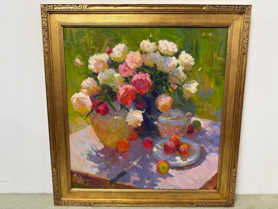 Joseph Mendez (B. 1933, American) Original Oil Painting On Canvas Titled Summer Still Life 34 X 36 Framed Retailed For $4,200 (RSF) [Photo 2]