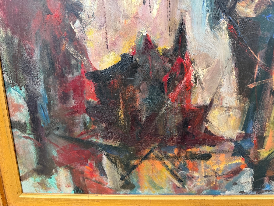 Original Abstract Oil Painting On Board Signed Lower Right Artist Signature Illegible 24 X 24 Framed 36 X 36 (RSF) [Photo 8]
