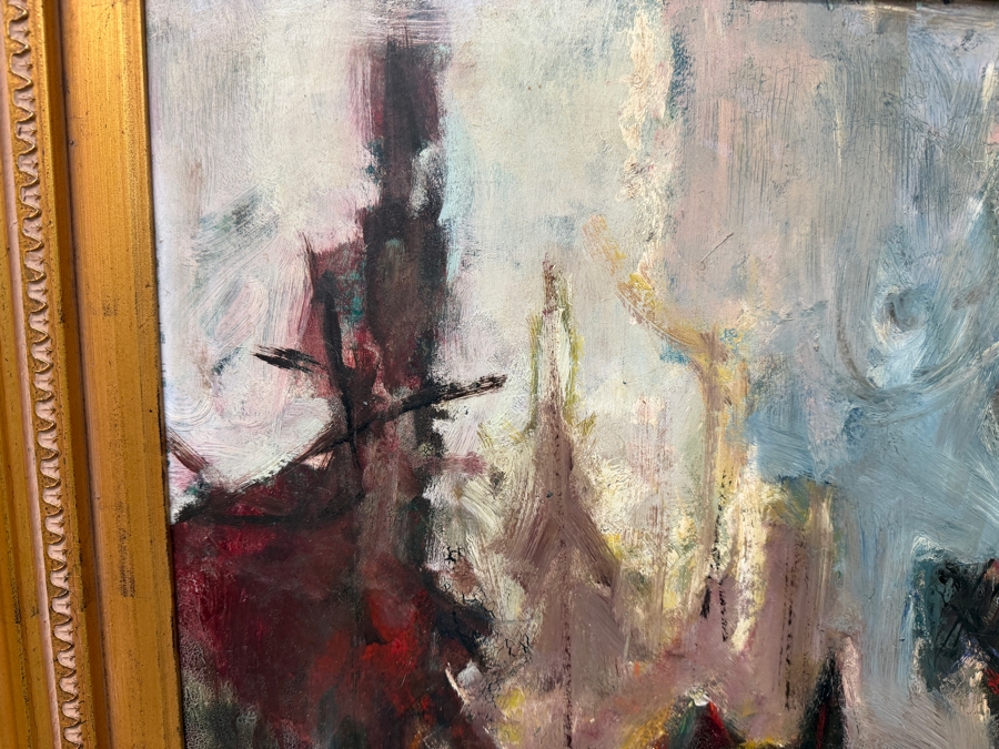 Original Abstract Oil Painting On Board Signed Lower Right Artist Signature Illegible 24 X 24 Framed 36 X 36 (RSF) [Photo 9]