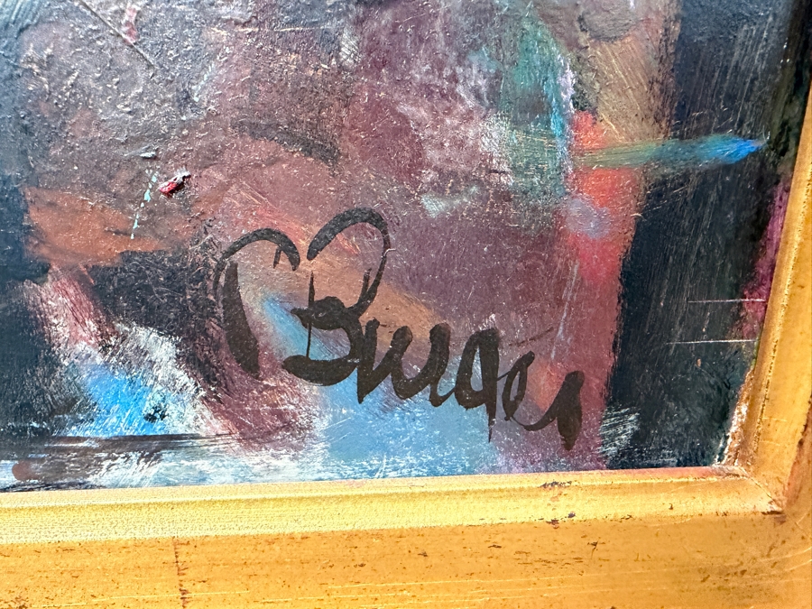 Original Abstract Oil Painting On Board Signed Lower Right Artist Signature Illegible 24 X 24 Framed 36 X 36 (RSF) [Photo 11]