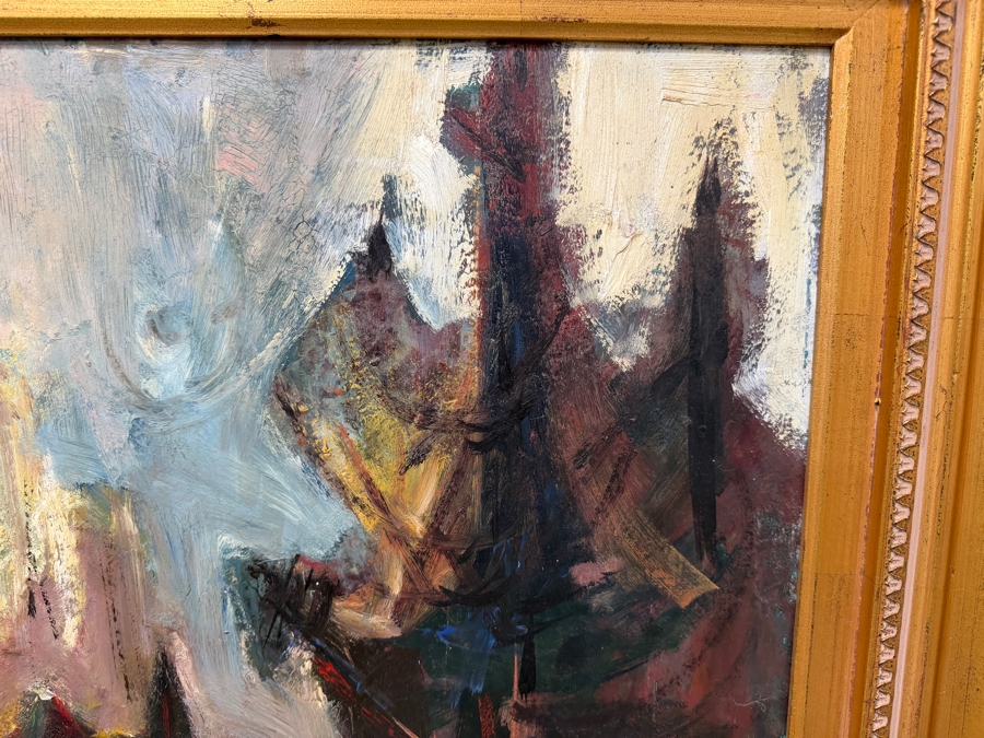 Original Abstract Oil Painting On Board Signed Lower Right Artist Signature Illegible 24 X 24 Framed 36 X 36 (RSF) [Photo 10]