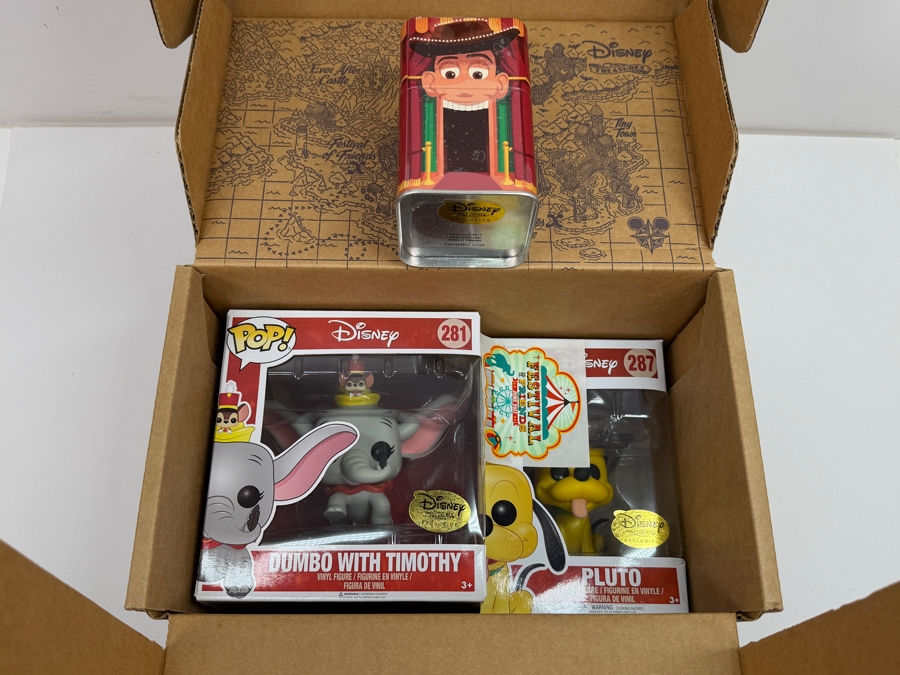 Funko Disney Treasures Festival Of Friends Subscription Box Featuring Dumbo With Timothy And Pluto Exclusive Pop! Vinyl Figures And Woody Mystery Mini Collector Tin [Photo 2]