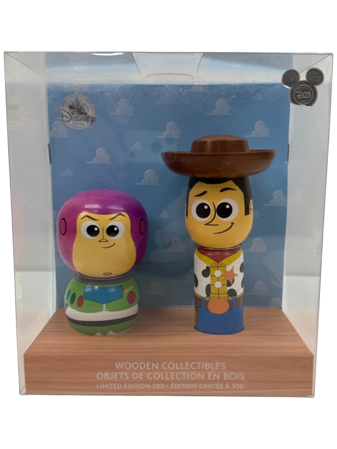 Disney Store D23 Expo 2017 Exclusive Toy Story Woody And Buzz Lightyear Wooden Collectibles Limited Edition Set Of 300 Featuring Hand-Painted Kokeshi Style Figures Retails $60