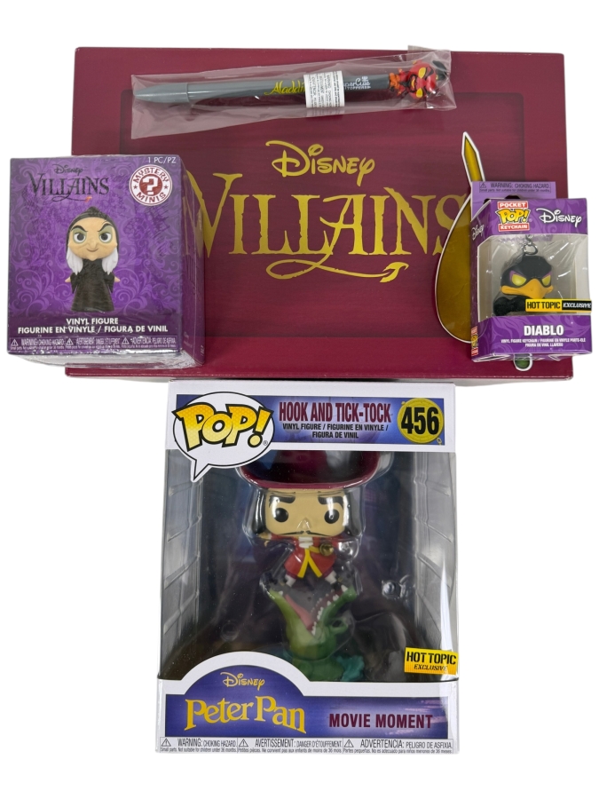 Funko Pop! Disney Villains Box - Peter Pan Movie Moment Hook And Tick-Tock #456 - Hot Topic Exclusive - Mystery Mini And Diablo Keychain Set