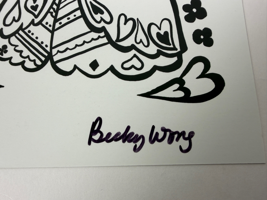 Disney Alice In Wonderland Queen Of Hearts Art Print - Hand-Signed By Artist Becky Wong - Black And White Stylized Playing Card Illustration Collectible [Photo 2]