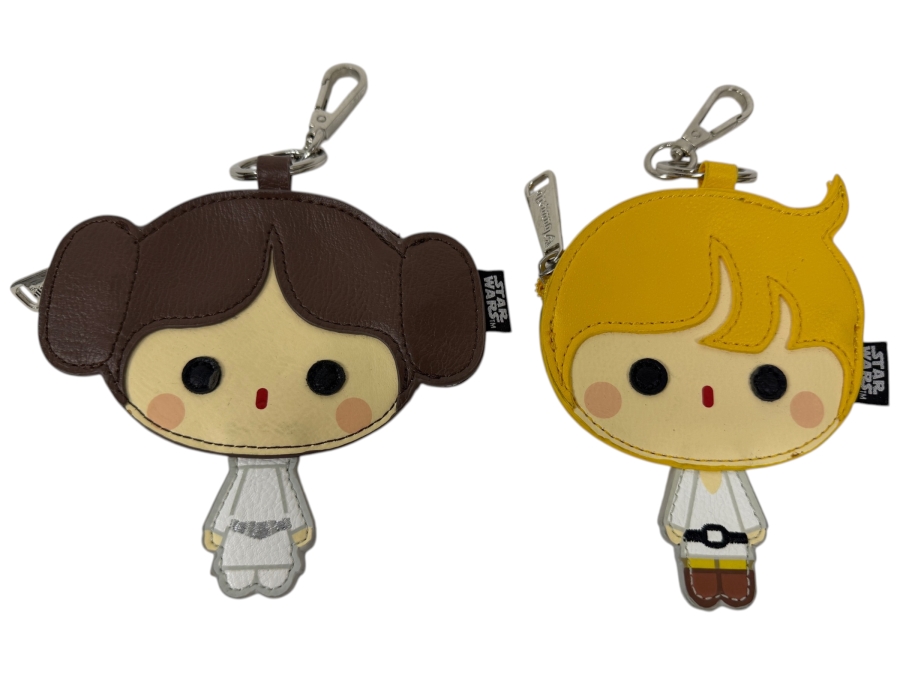 Star Wars Loungefly Princess Leia & Luke Skywalker Kawaii Coin Purse Set - Faux Leather Character Bag Clips