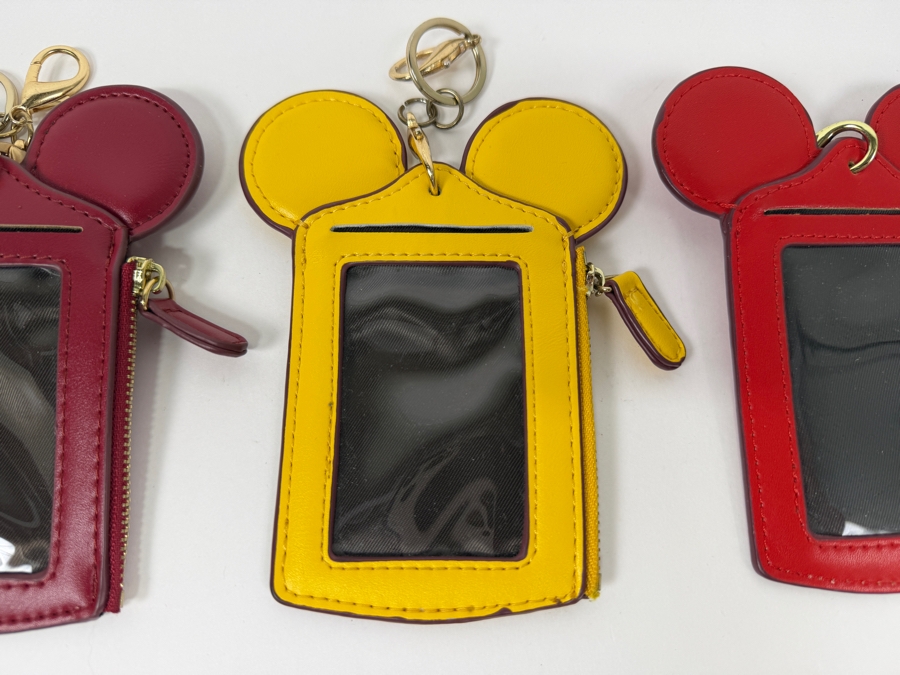 Happy Dream Disney Mickey Mouse Ears Lanyard ID Holder & Coin Purse Set - Faux Leather Triple Pack In Red, Yellow, And Maroon [Photo 2]