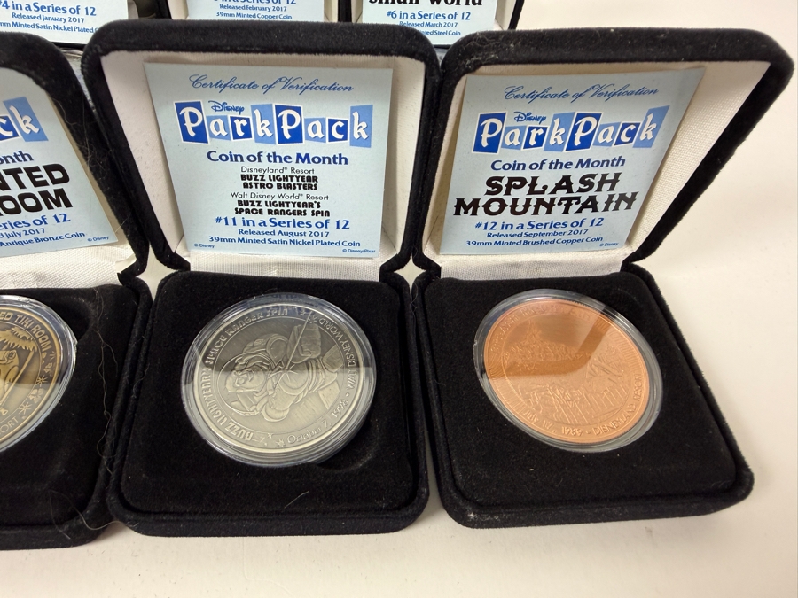 Complete Disney Park Pack Coin Of The Month Full Set Of 12 - 2017 Subscription - Limited Edition Theme Park Attraction Medallions With Certificates Of Authenticity [Photo 8]
