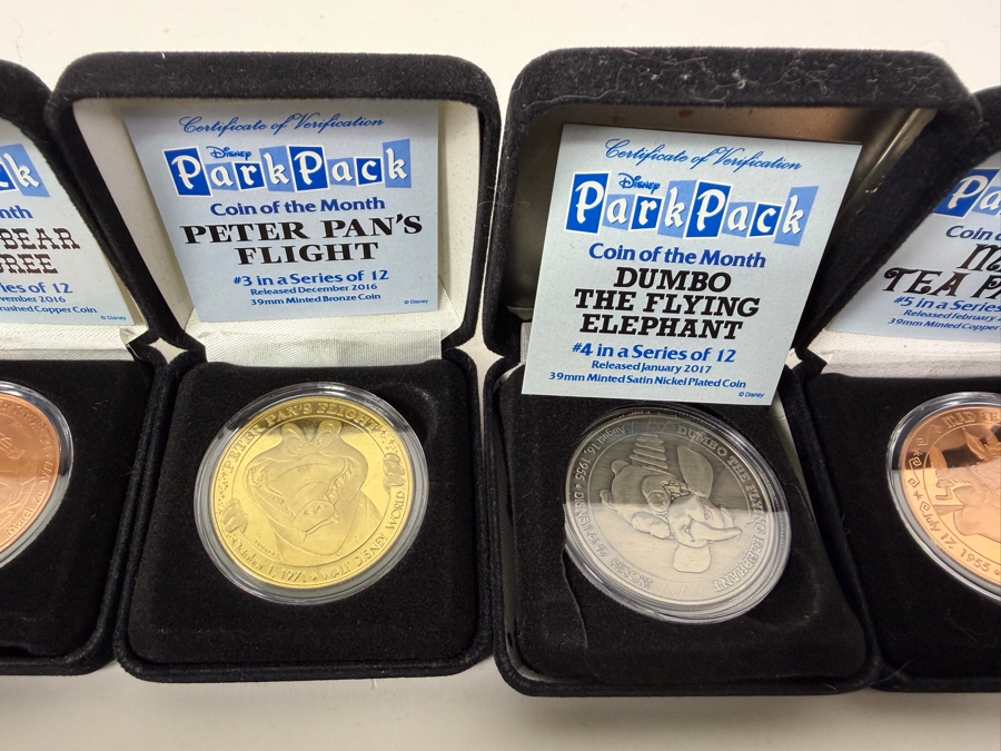 Complete Disney Park Pack Coin Of The Month Full Set Of 12 - 2017 Subscription - Limited Edition Theme Park Attraction Medallions With Certificates Of Authenticity [Photo 4]