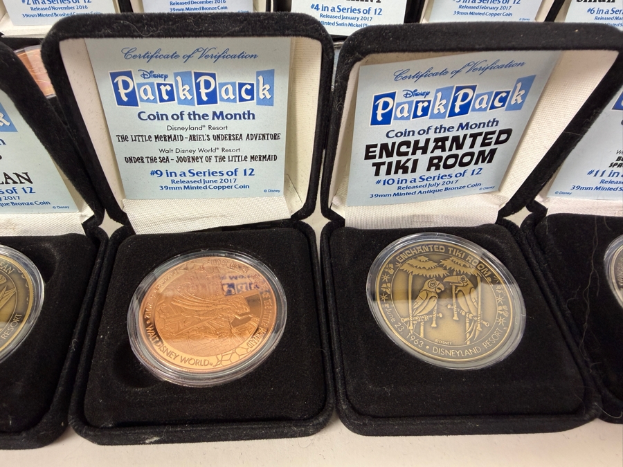 Complete Disney Park Pack Coin Of The Month Full Set Of 12 - 2017 Subscription - Limited Edition Theme Park Attraction Medallions With Certificates Of Authenticity [Photo 7]