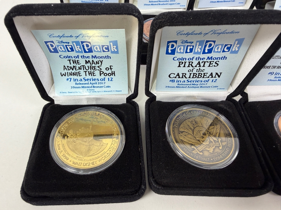 Complete Disney Park Pack Coin Of The Month Full Set Of 12 - 2017 Subscription - Limited Edition Theme Park Attraction Medallions With Certificates Of Authenticity [Photo 6]