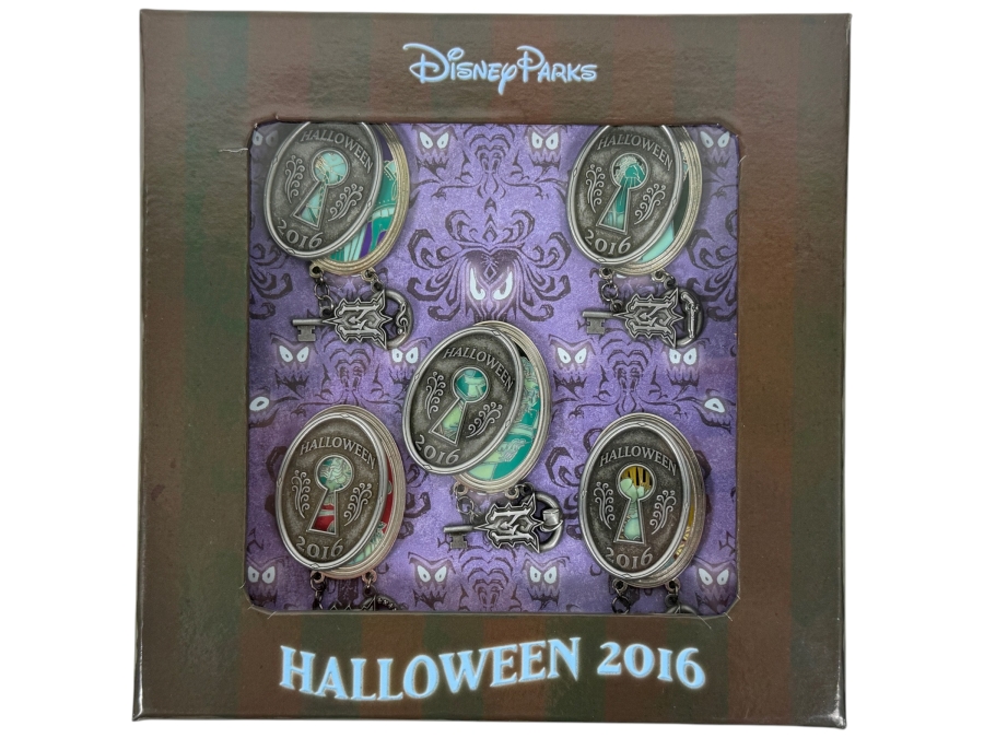 Disney Parks Haunted Mansion Halloween 2016 Lock And Key Mystery Pin Set - Limited Release - 5 Pin Collection On Themed Card - Disney Parks Exclusive