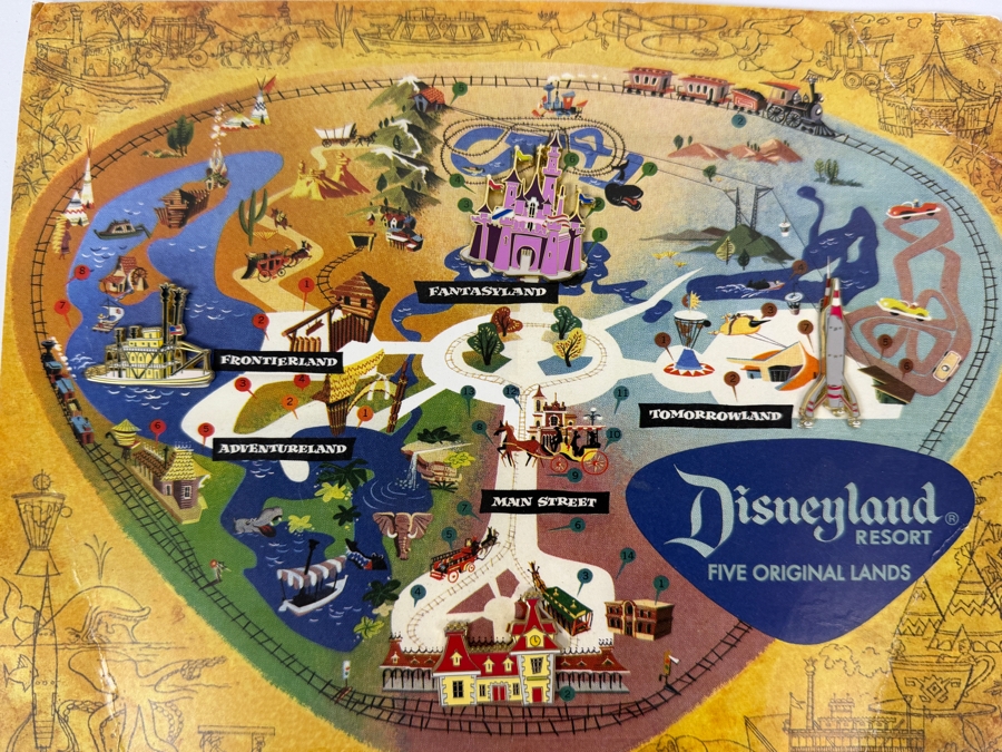 Vintage Disneyland California Five Original Lands Tin Map Tray And Where Magic Is Timeless Character Art Print Postcard Set [Photo 2]