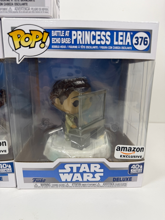 Funko Pop! Star Wars Bundle - The Mandalorian #345, Amazon Exclusive Battle At Echo Base Flocked Chewbacca #374 & Princess Leia #376 [Photo 2]