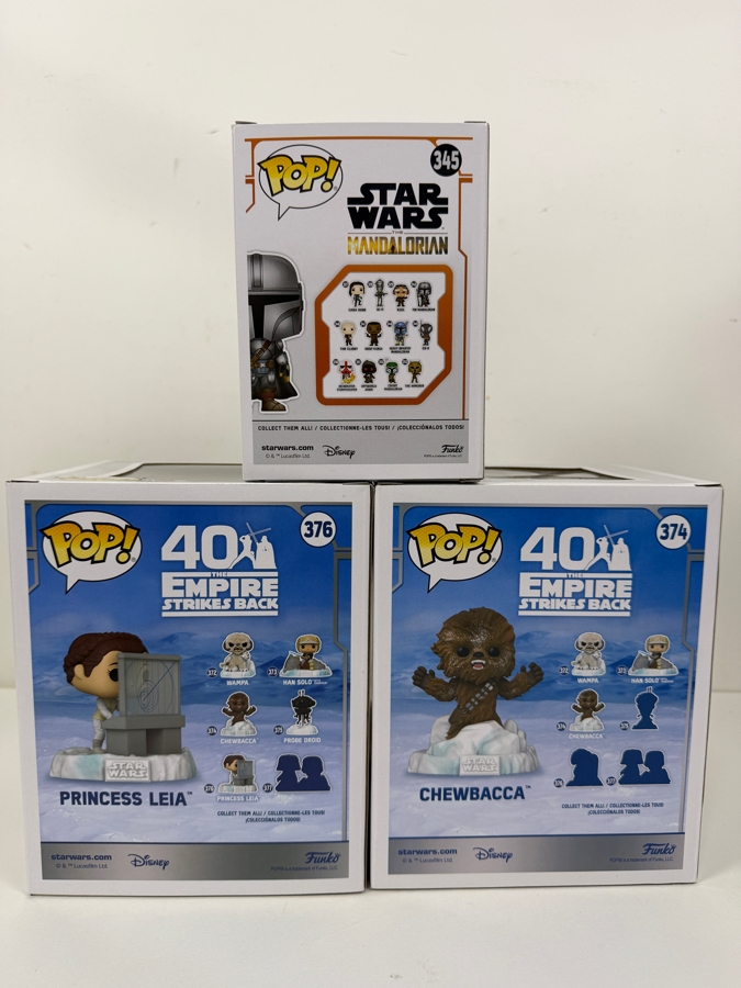 Funko Pop! Star Wars Bundle - The Mandalorian #345, Amazon Exclusive Battle At Echo Base Flocked Chewbacca #374 & Princess Leia #376 [Photo 6]