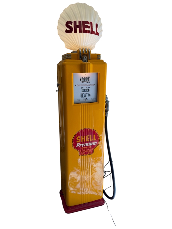 Authentic Restored Vintage Shell Gas Pump By Erie Meter Systems Model 70 Serial No. 96022 Circa 1930s/40s With Reproduction Top Globe 24W X 17D X 86H (RSF) [Photo 2]