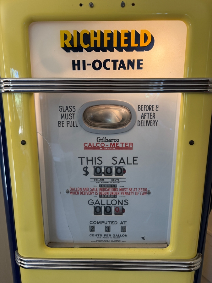 Authentic Restored Vintage Richfield Hi-Octane Gas Pump By Gilbarco Circa 1950s With Reproduction Top Globe (Front Glass Is Broken And Back Top Glass Piece Is Missing - See Photos) 30W X 16D X 87H (RSF) [Photo 3]
