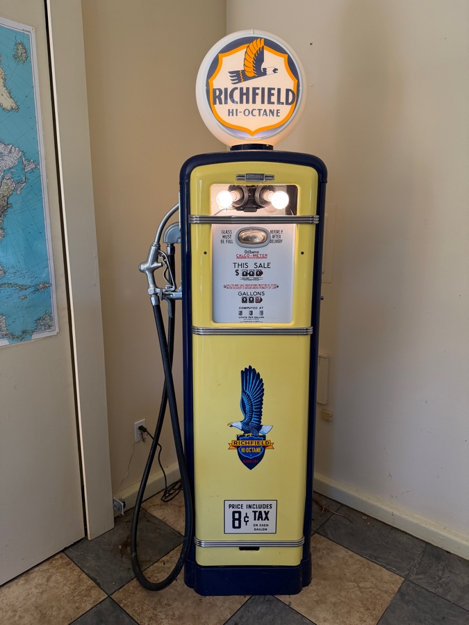 Authentic Restored Vintage Richfield Hi-Octane Gas Pump By Gilbarco Circa 1950s With Reproduction Top Globe (Front Glass Is Broken And Back Top Glass Piece Is Missing - See Photos) 30W X 16D X 87H (RSF) [Photo 13]