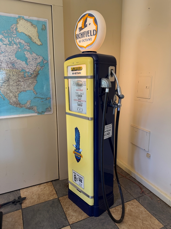 Authentic Restored Vintage Richfield Hi-Octane Gas Pump By Gilbarco Circa 1950s With Reproduction Top Globe (Front Glass Is Broken And Back Top Glass Piece Is Missing - See Photos) 30W X 16D X 87H (RSF) [Photo 11]