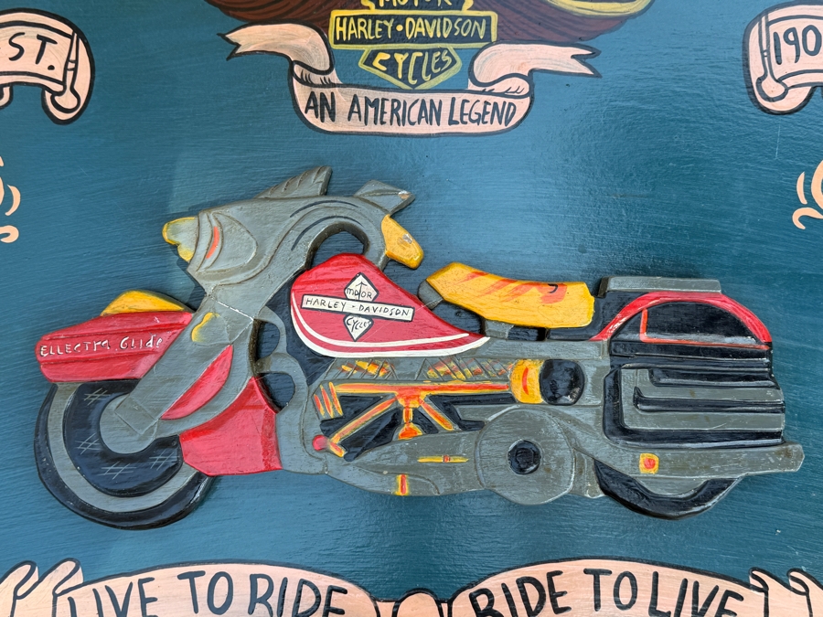 Custom Handmade Harley-Davidson Motor Cycles Wooden Relief Sign 'Live To Ride - Ride To Live' 32 X 24 (RSF) [Photo 3]