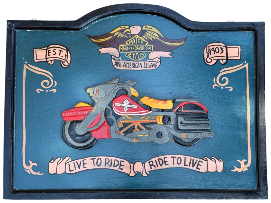 Custom Handmade Harley-Davidson Motor Cycles Wooden Relief Sign 'Live To Ride - Ride To Live' 32 X 24 (RSF)