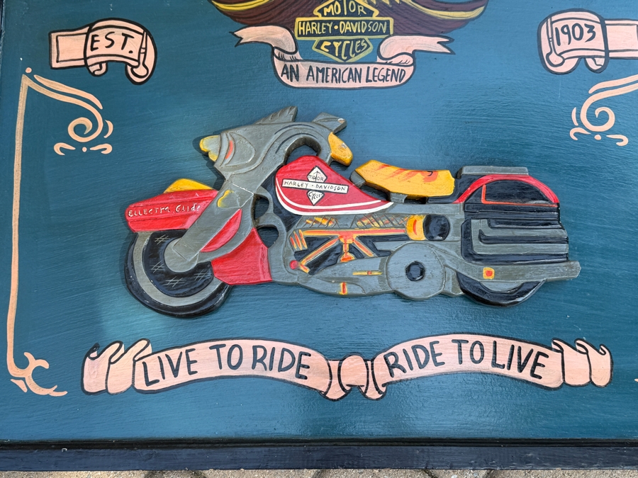 Custom Handmade Harley-Davidson Motor Cycles Wooden Relief Sign 'Live To Ride - Ride To Live' 32 X 24 (RSF) [Photo 5]