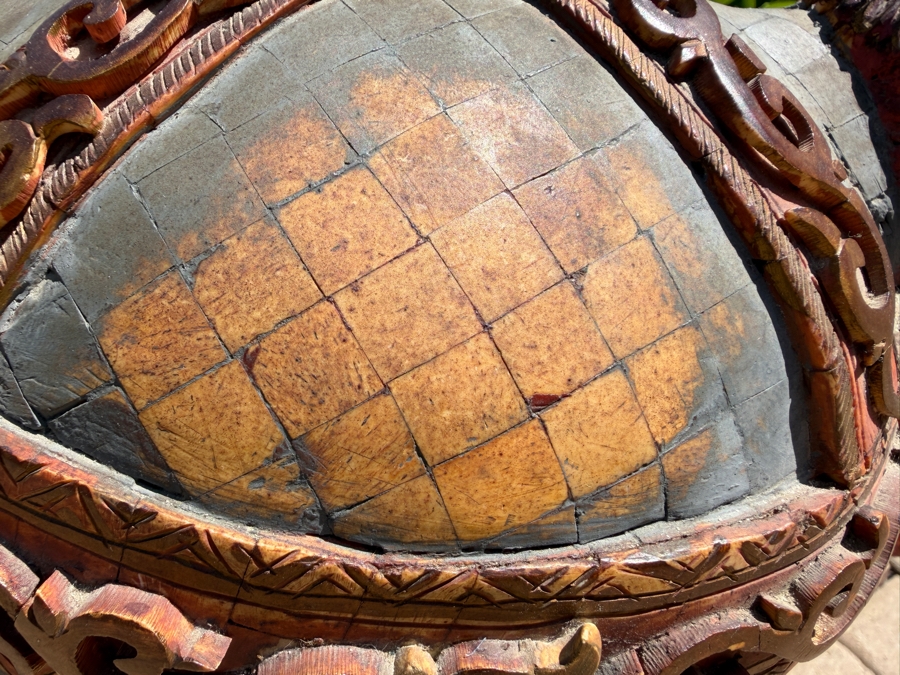 Impressive Pair Of Large Chinese Tang Dynasty Style Carved Wooden Polychrome Horse Sculptures Adorned With Bone On Custom Wooden Stands 36W X 11D X 40H (RSF) [Photo 7]