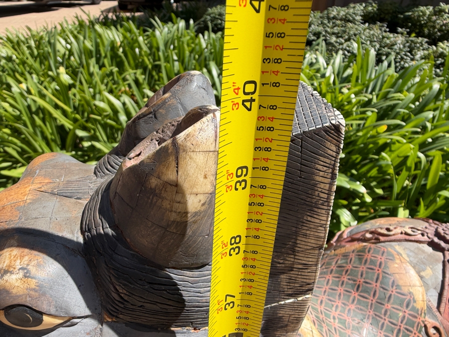 Impressive Pair Of Large Chinese Tang Dynasty Style Carved Wooden Polychrome Horse Sculptures Adorned With Bone On Custom Wooden Stands 36W X 11D X 40H (RSF) [Photo 25]