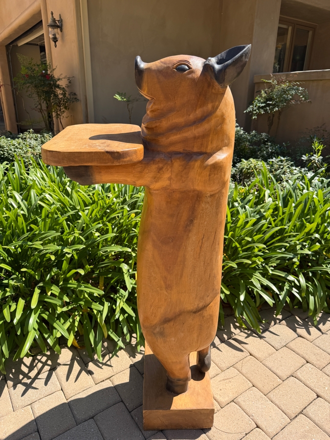 Large Carved Solid Wooden Freestanding Pig Butler 20W X 21D X 55H (RSF) [Photo 7]
