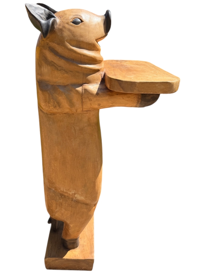 Large Carved Solid Wooden Freestanding Pig Butler 20W X 21D X 55H (RSF) [Photo 3]