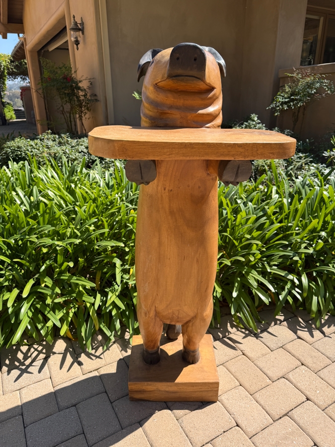 Large Carved Solid Wooden Freestanding Pig Butler 20W X 21D X 55H (RSF) [Photo 4]