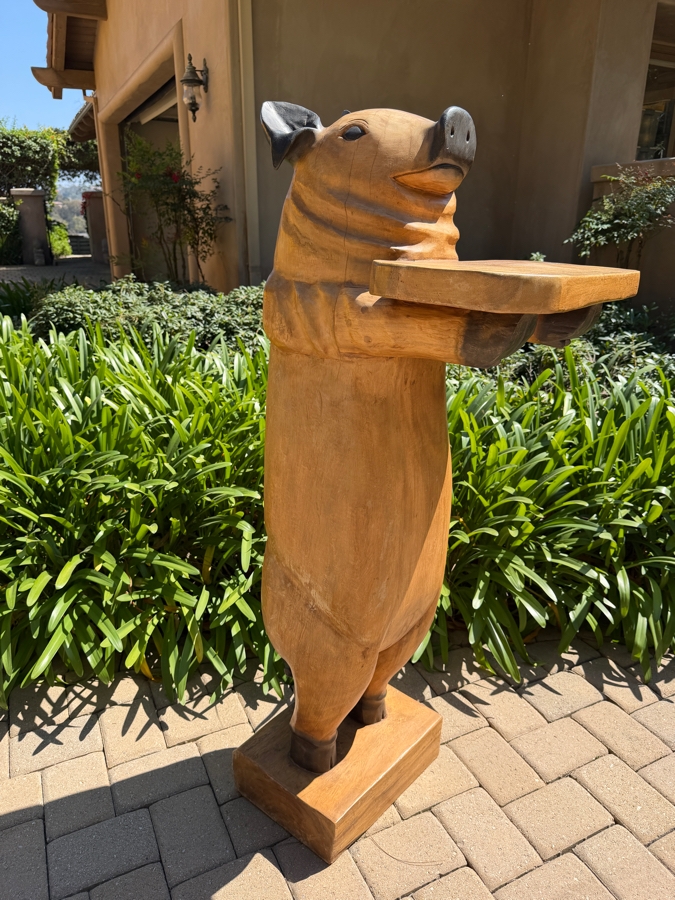 Large Carved Solid Wooden Freestanding Pig Butler 20W X 21D X 55H (RSF)