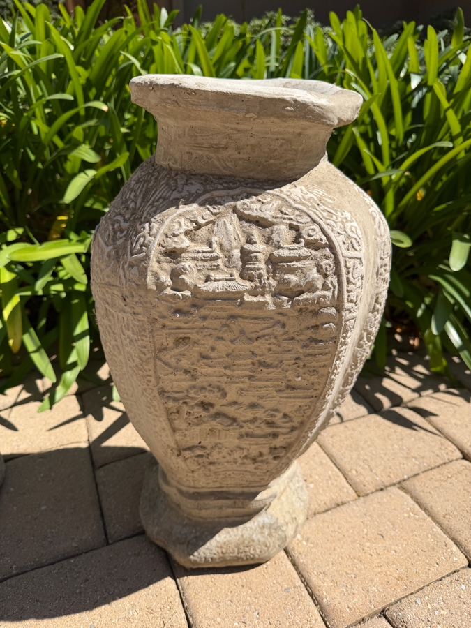 Pair Of Chinese Style Cast Concrete Vases 21H (RSF) [Photo 4]