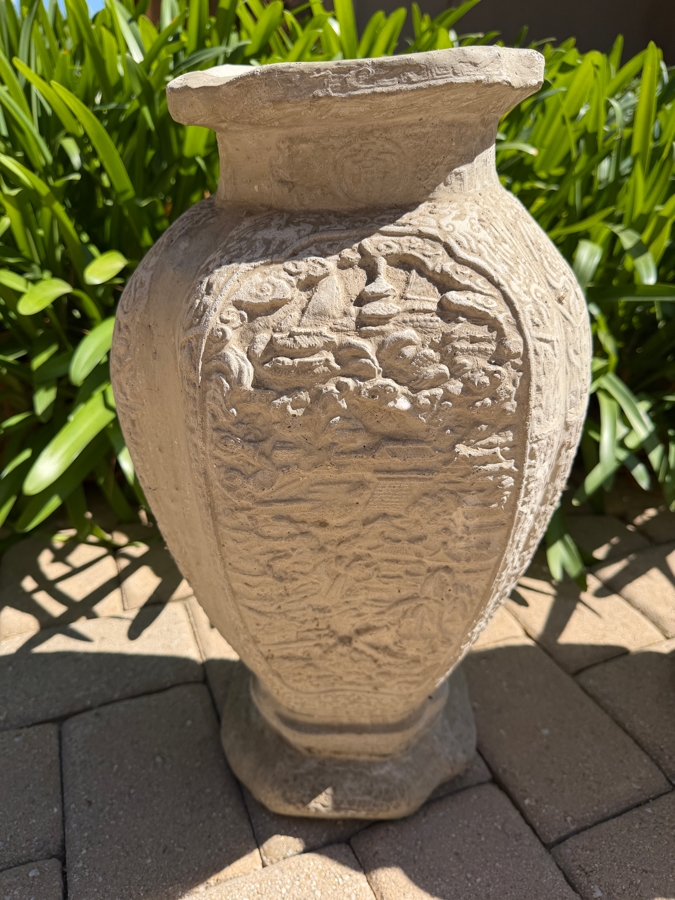 Pair Of Chinese Style Cast Concrete Vases 21H (RSF) [Photo 3]