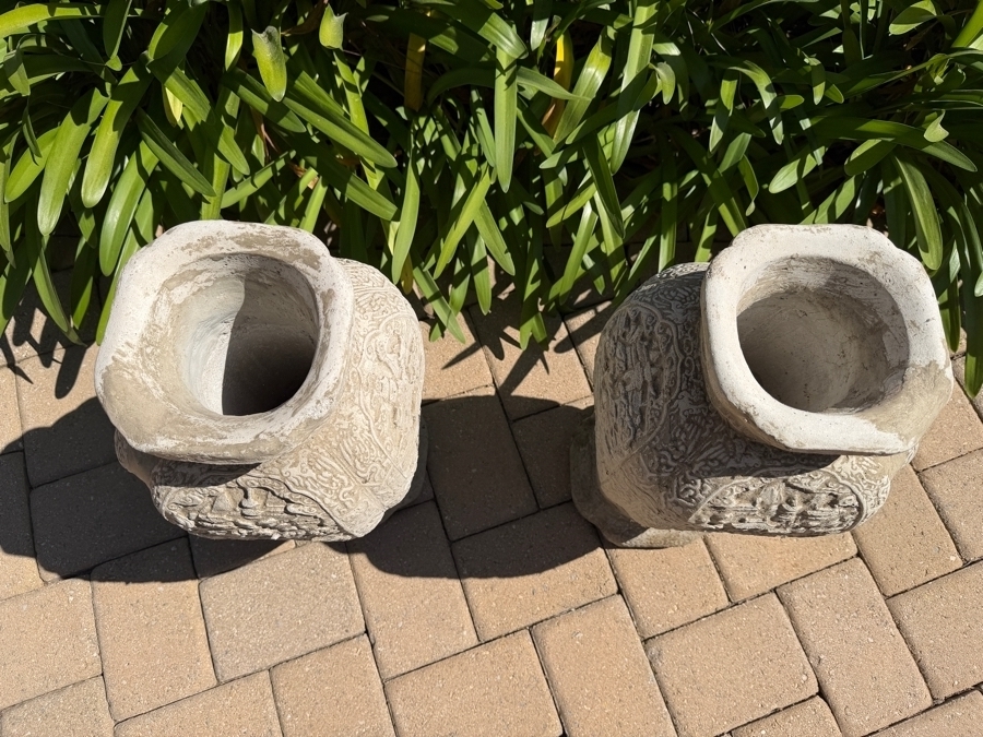 Pair Of Chinese Style Cast Concrete Vases 21H (RSF) [Photo 5]