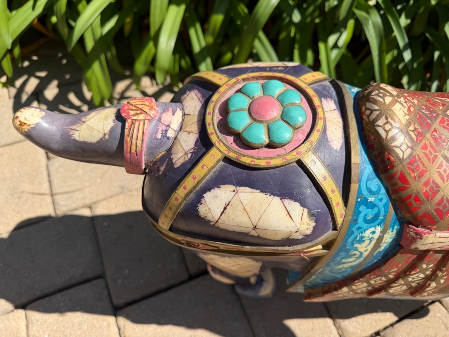 Chinese Tang Dynasty Style Carved Wooden Polychrome Horse Sculpture Adorned With Bone 30W X 8D X 24.5H (RSF) [Photo 3]