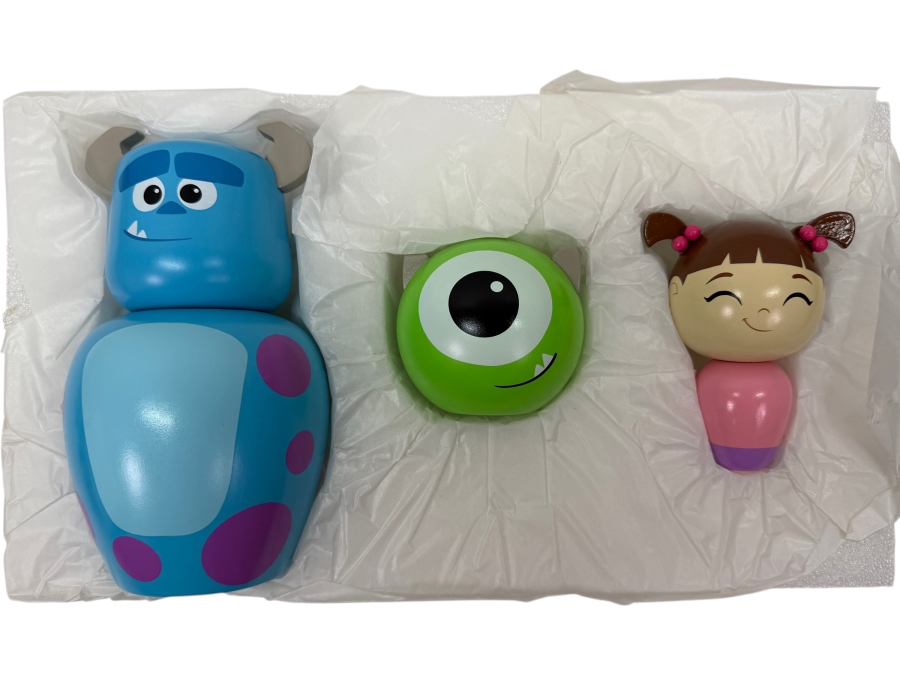 Disney Store Monsters Inc. Mike, Sulley & Boo Wooden Collectible Figure Set - Limited Edition - Hand-Painted Figures Retails $99